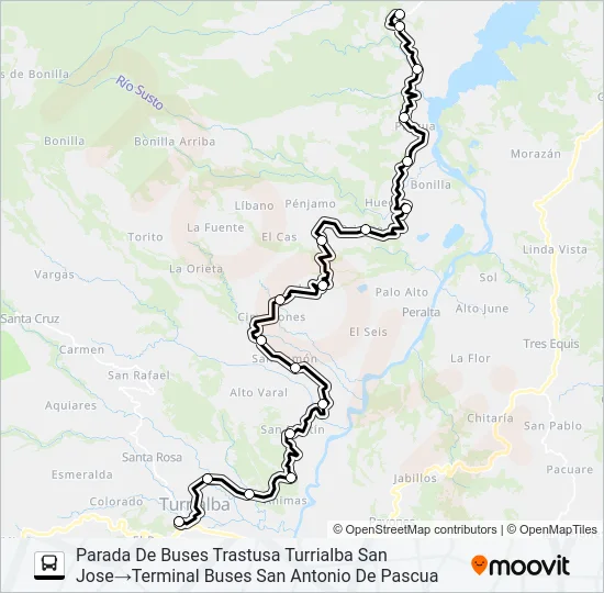 TURRIALBA - SAN ANTONIO DE PASCUA Bus Line Map