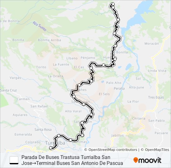 Mapa de TURRIALBA - SAN ANTONIO DE PASCUA de autobús