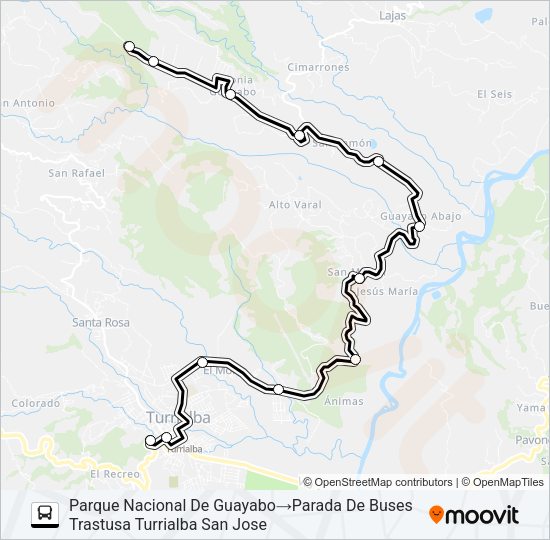 Mapa de TURRIALBA - PARQUE NACIONAL DE GUAYABO de autobús