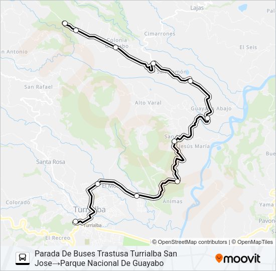 Mapa de TURRIALBA - PARQUE NACIONAL DE GUAYABO de autobús