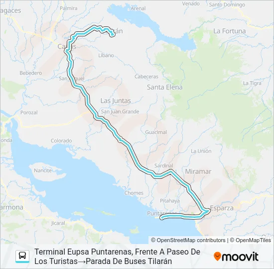 TILARAN - PUNTARENAS Bus Line Map