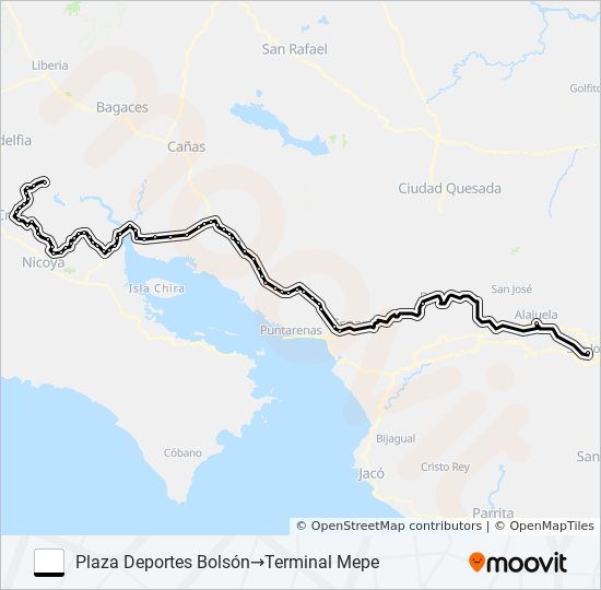 SAN JOSE - QUEBRADA HONDA - STA BARBARA - CORRALILLO - ORTEGA - BOLSON bus Line Map