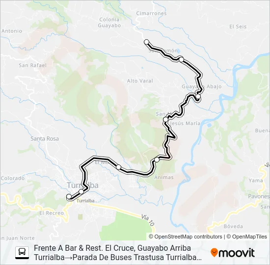 TURRIALBA - CRUCE GUAYABO Bus Line Map