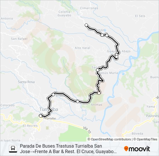 Mapa de TURRIALBA - CRUCE GUAYABO de autobús