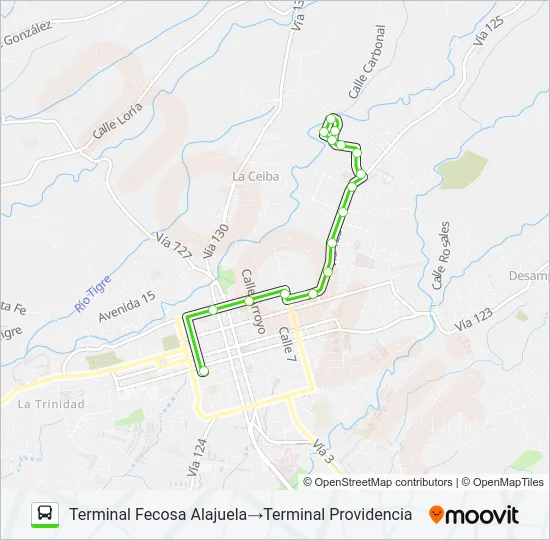 ALAJUELA - CANOAS - PROVIDENCIA Bus Line Map