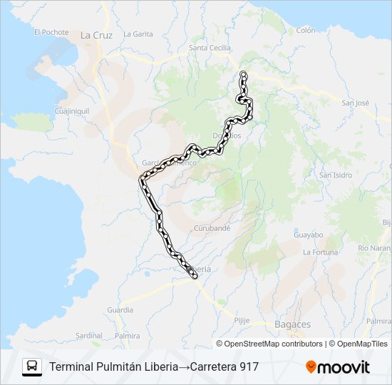 Mapa de LIBERIA - BRASILIA de autobús
