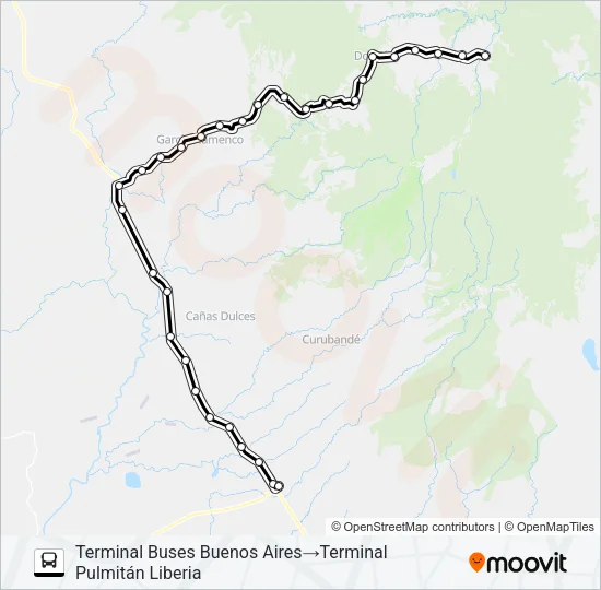 LIBERIA  - DOS RIOS DE UPALA -  BUENOS AIRES Bus Line Map