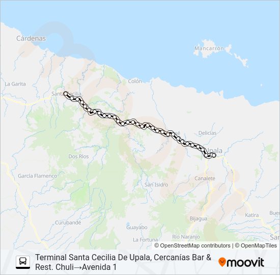 Mapa de UPALA - SANTA CECILIA de autobús