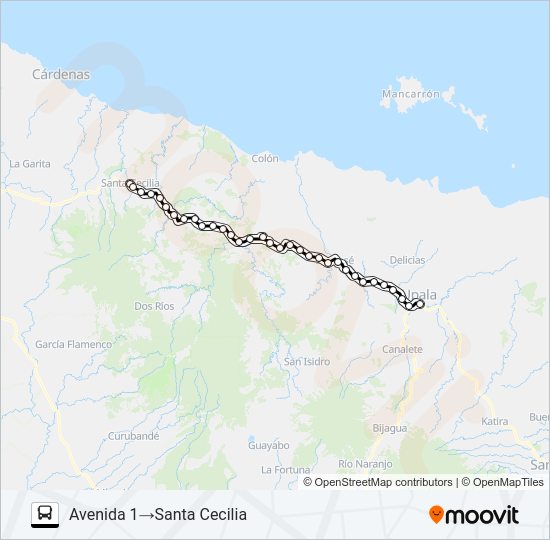 Mapa de UPALA - SANTA CECILIA de autobús