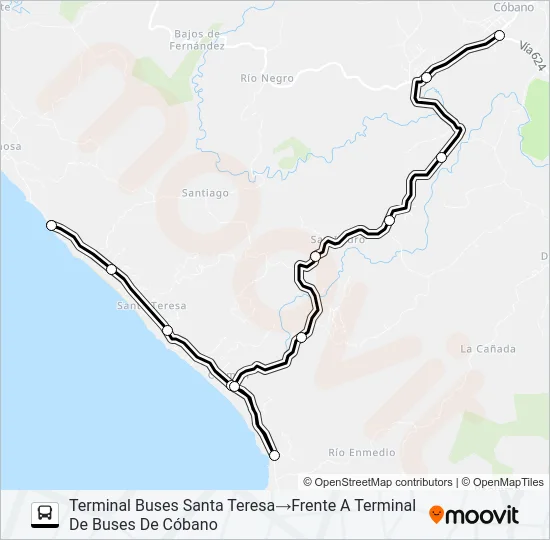 CÓBANO - MALPAIS - SANTA TERESA Bus Line Map