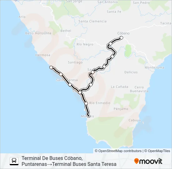 CÓBANO - MALPAIS - SANTA TERESA Bus Line Map