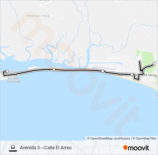 Mapa de PUNTARENAS - CALLE EL ARREO de autobús