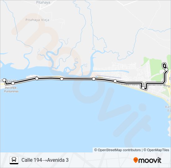 Mapa de PUNTARENAS - CALLE EL ARREO de autobús