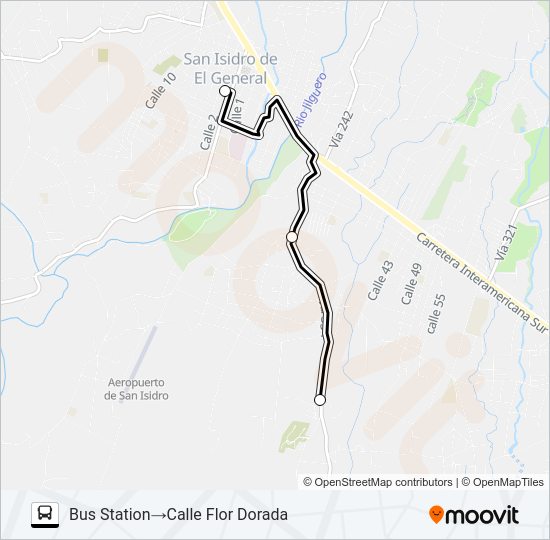 Mapa de SAN ISIDRO DE EL GENERAL  -  PAVONES de autobús