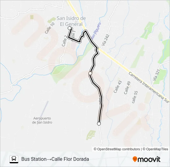 SAN ISIDRO DE EL GENERAL  -  PAVONES Bus Line Map