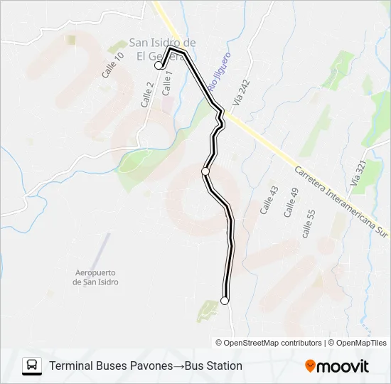 SAN ISIDRO DE EL GENERAL  -  PAVONES Bus Line Map