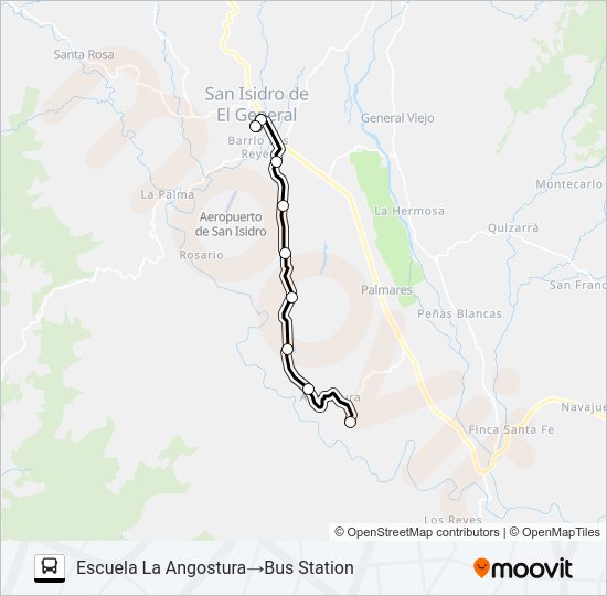 Mapa de SAN ISIDRO DE EL GENERAL  -  LA ANGOSTURA de autobús