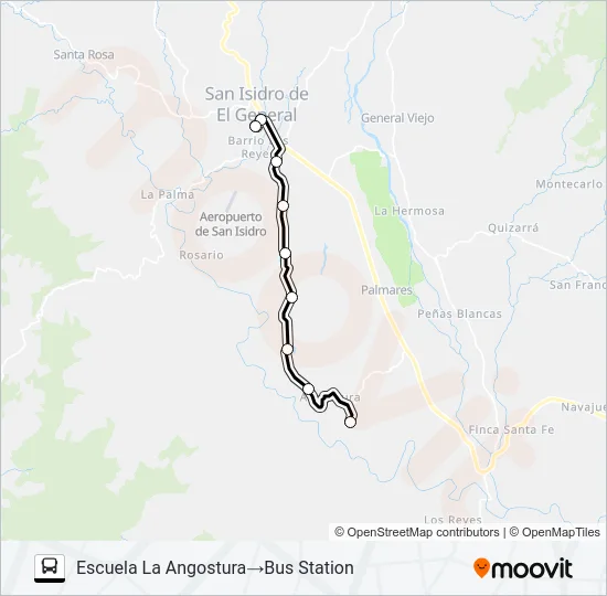 SAN ISIDRO DE EL GENERAL  -  LA ANGOSTURA Bus Line Map