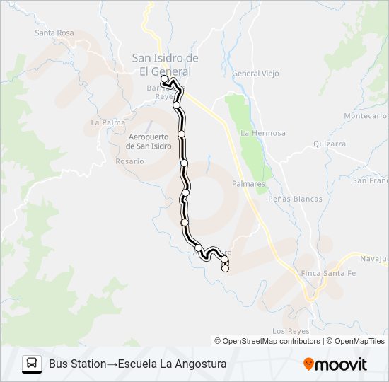 Mapa de SAN ISIDRO DE EL GENERAL  -  LA ANGOSTURA de autobús