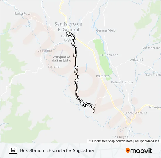 SAN ISIDRO DE EL GENERAL  -  LA ANGOSTURA Bus Line Map