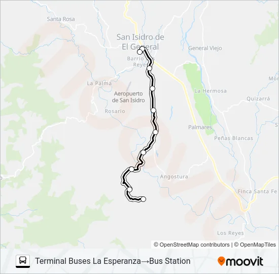 SAN ISIDRO DE EL GENERAL  -  LA ESPERANZA Bus Line Map