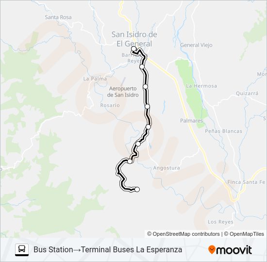 Mapa de SAN ISIDRO DE EL GENERAL  -  LA ESPERANZA de autobús