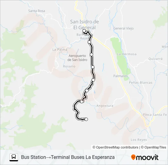 SAN ISIDRO DE EL GENERAL  -  LA ESPERANZA Bus Line Map