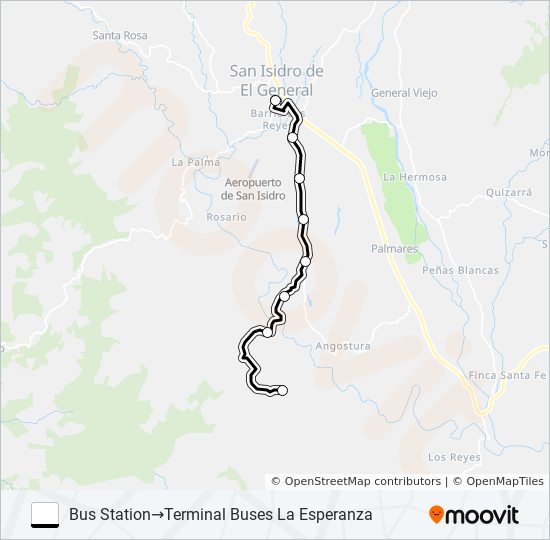 Mapa de SAN ISIDRO DE EL GENERAL  -  LA ESPERANZA de autobús