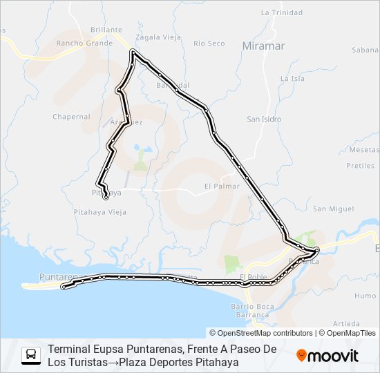 Mapa de PUNTARENAS - PITAHAYA de autobús