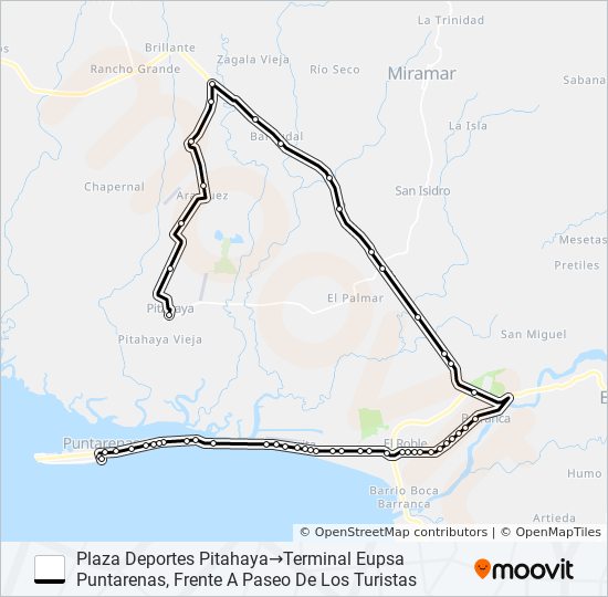 Mapa de PUNTARENAS - PITAHAYA de autobús