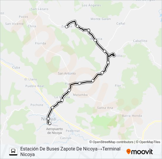 Mapa de NICOYA - ZAPOTE de autobús