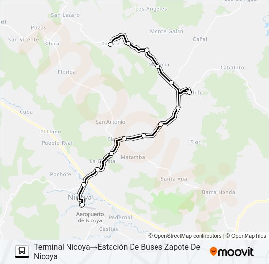 Mapa de NICOYA - ZAPOTE de autobús