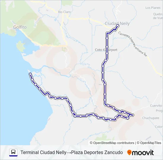 CIUDAD NEILY - PLAYA ZANCUDO Bus Line Map