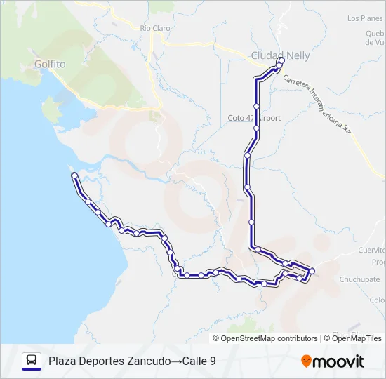 CIUDAD NEILY - PLAYA ZANCUDO Bus Line Map