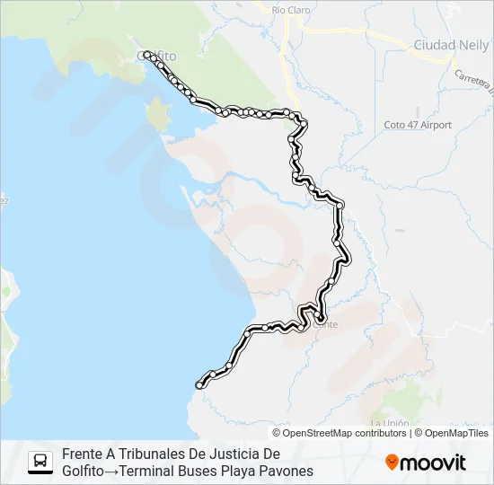 GOLFITO - RIO CLARO DE PAVONES Bus Line Map