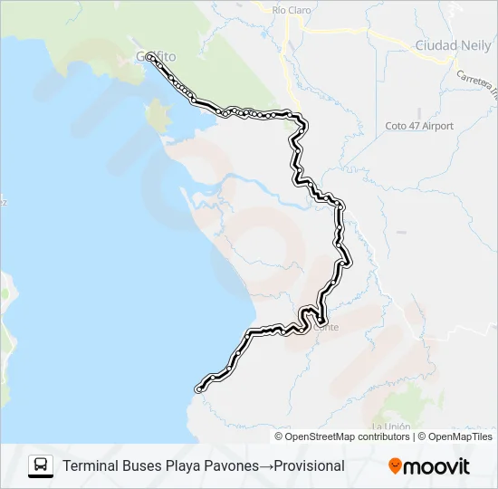 GOLFITO - RIO CLARO DE PAVONES Bus Line Map