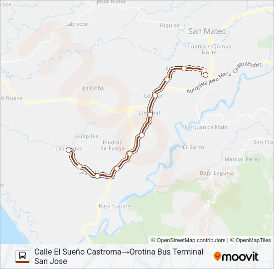 OROTINA - LAGUNILLA Bus Line Map