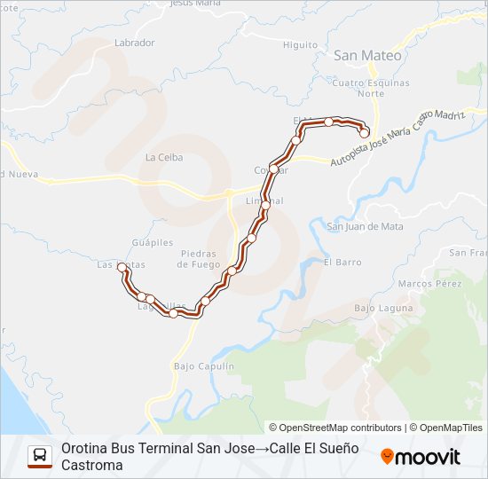 Mapa de OROTINA - LAGUNILLA de autobús