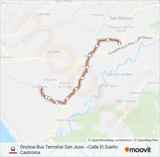 OROTINA - LAGUNILLA Bus Line Map
