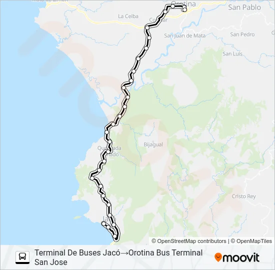 OROTINA - TÁRCOLES - QUEBRADA GANADO - JACO Y VICEVERSA. Bus Line Map