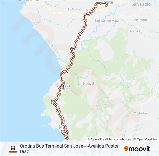 OROTINA - TÁRCOLES - QUEBRADA GANADO - JACO Y VICEVERSA. Bus Line Map