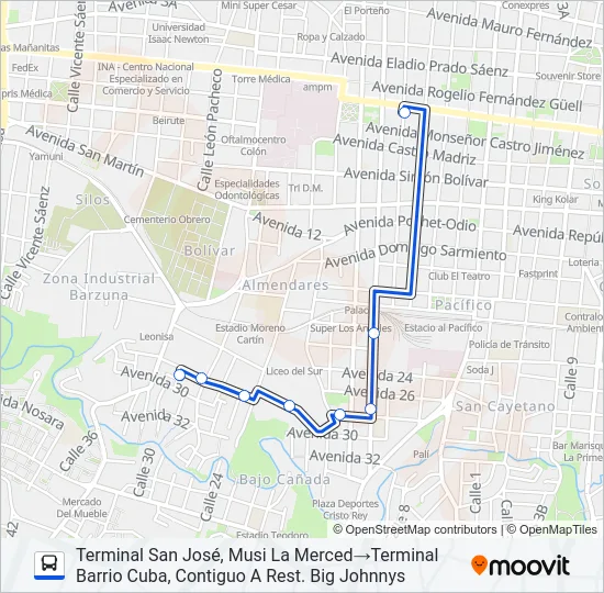 SAN JOSÉ - BARRIO CRISTO REY - BARRIO CUBA Bus Line Map