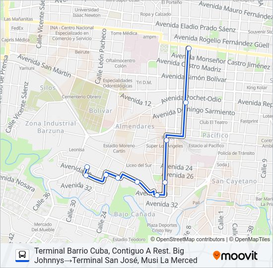 Mapa de SAN JOSÉ - BARRIO CRISTO REY - BARRIO CUBA de autobús