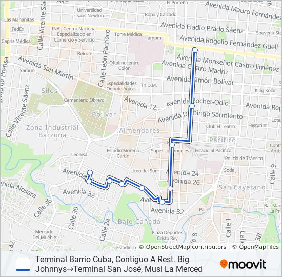 Mapa de SAN JOSÉ - BARRIO CRISTO REY - BARRIO CUBA de autobús