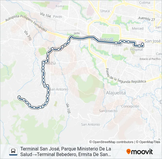 SAN JOSÉ - ESCAZÚ - BEBEDERO Bus Line Map