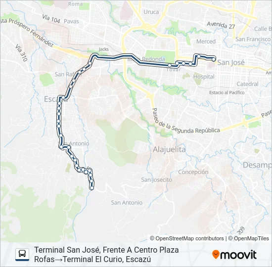 SAN JOSÉ - ESCAZÚ - CALLE EL CURIO Bus Line Map