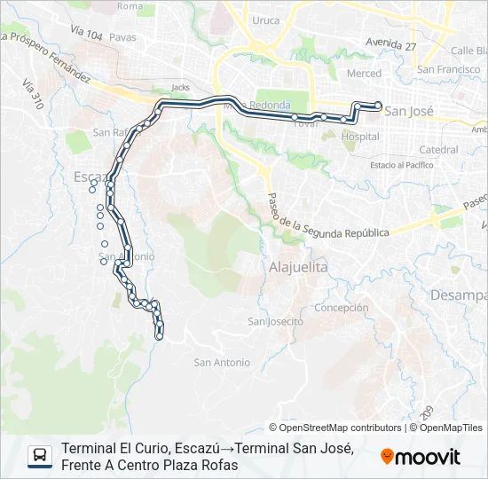 SAN JOSÉ - ESCAZÚ - CALLE EL CURIO Bus Line Map