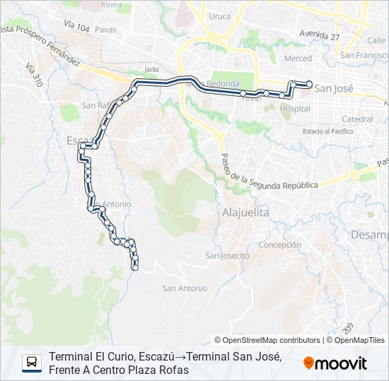 Mapa de SAN JOSÉ - ESCAZÚ - CALLE EL CURIO de autobús