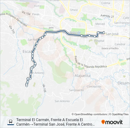 SAN JOSÉ - ESCAZÚ - BARRIO EL CARMEN Bus Line Map