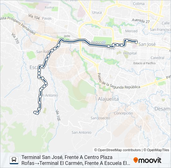 Mapa de SAN JOSÉ - ESCAZÚ - BARRIO EL CARMEN de autobús